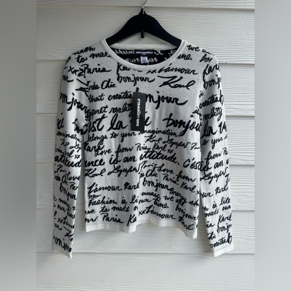 Karl Lagerfeld Sweaters - Karl Lagerfeld Black Script on White Women's sweater